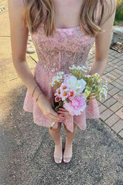 Sparkly A-Line Spaghetti Straps Sequin Lace Appliques Homecoming Dress