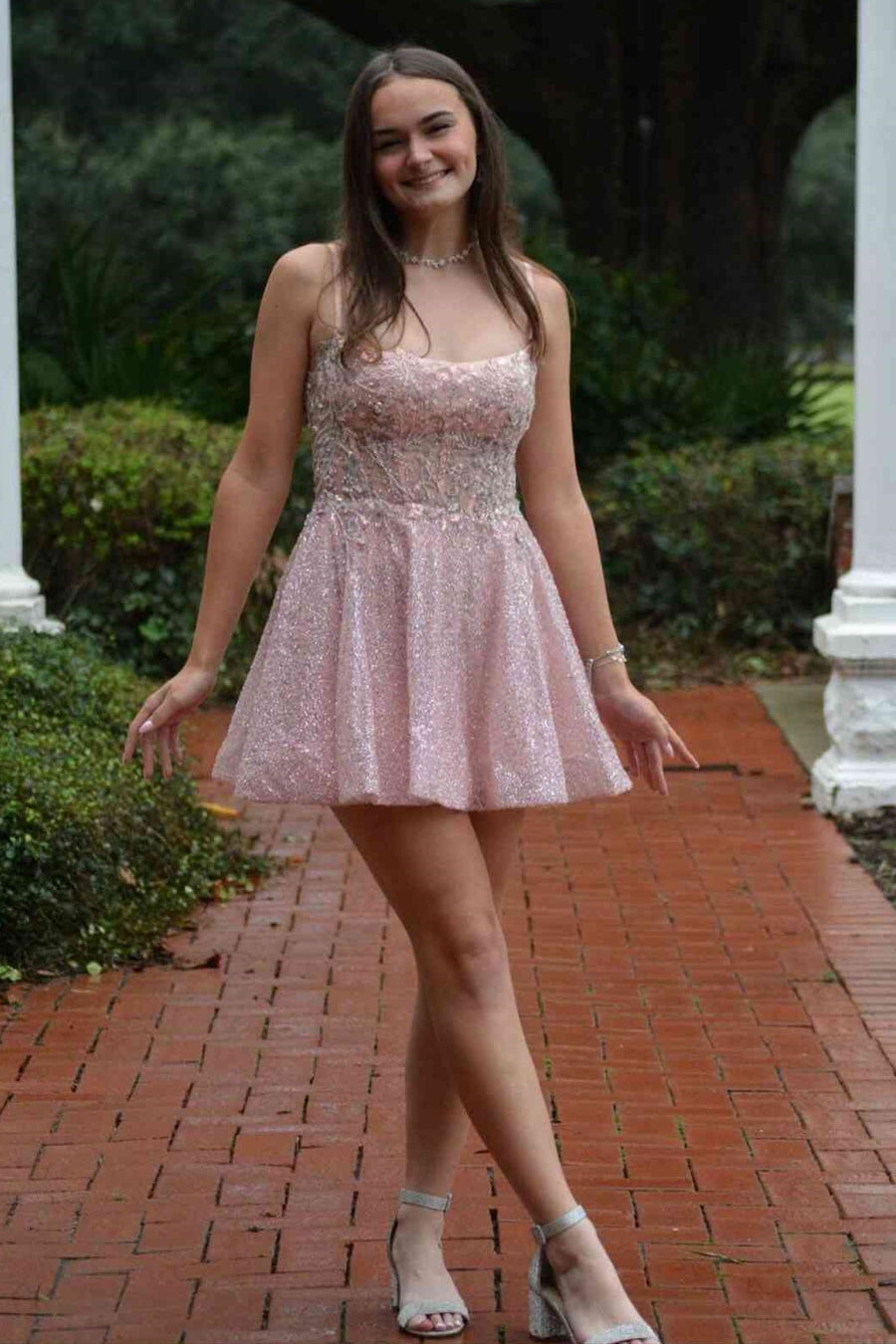 Sparkly A-Line Spaghetti Straps Sequin Lace Appliques Homecoming Dress