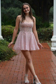 Sparkly A-Line Spaghetti Straps Sequin Lace Appliques Homecoming Dress