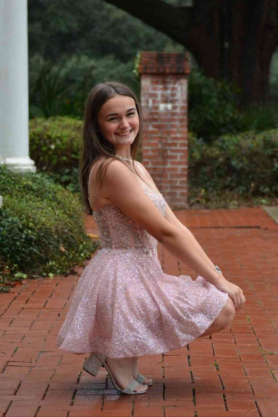 Sparkly A-Line Spaghetti Straps Sequin Lace Appliques Homecoming Dress