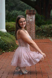 Sparkly A-Line Spaghetti Straps Sequin Lace Appliques Homecoming Dress