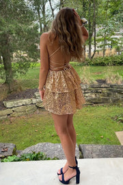 Sparkly A-Line Tiered Empire Lace-Up Sequin Party Homecoming Dress