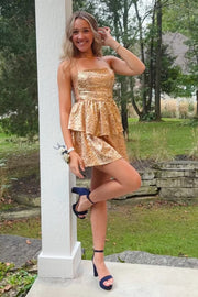 Sparkly A-Line Tiered Empire Lace-Up Sequin Party Homecoming Dress