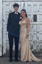 Sparkly Bateau Beaded Straps Mermaid Sequins Prom Dress 