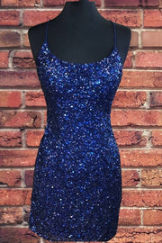 Sparkly Bateau Lace Up Sequins Fitted Homecoming Party Dress