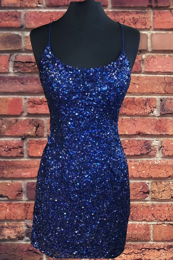 Sparkly Bateau Lace Up Sequins Fitted Homecoming Party Dress
