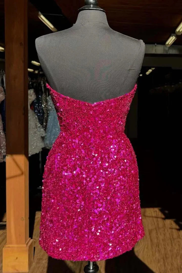 Sparkly Bateau Strapless Bodycon Sequins Homecoming Dress