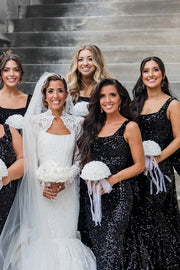 Sparkly Black Sequin Square Mermaid Bridesmaid Dress