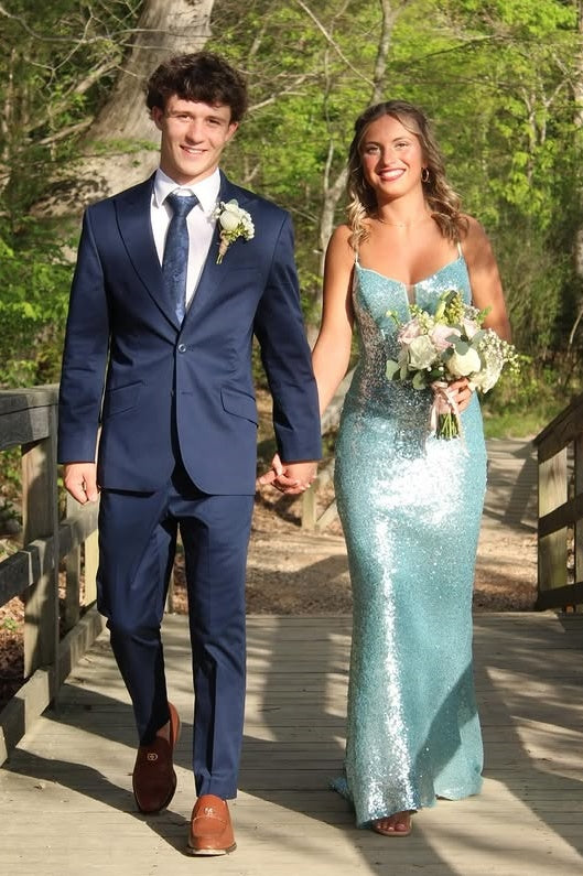 Sparkly Blue Mermaid Sleeveless Sheath Sequin Party Prom Dress