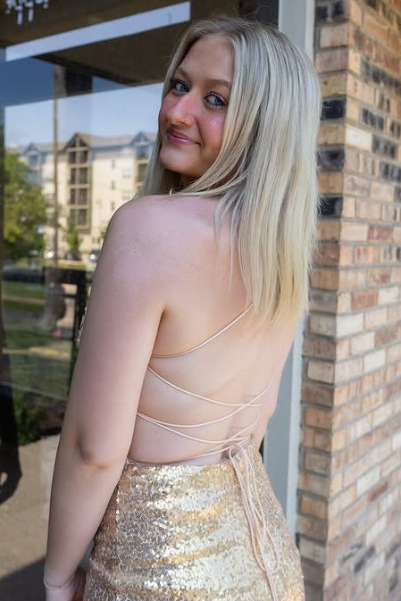 Sparkly Bodycon V-Neck Lace-Up Mini Homecoming Dress