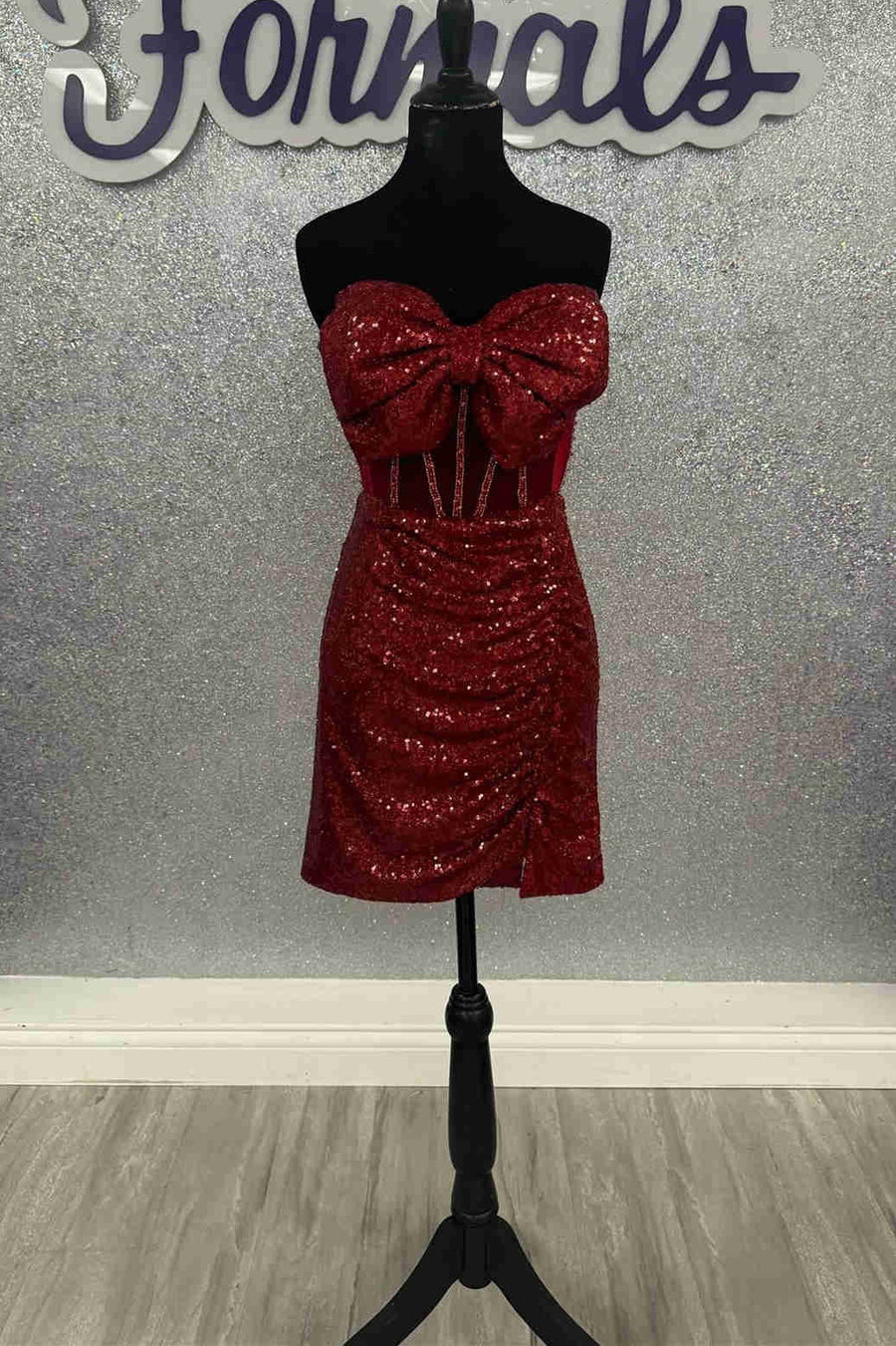 Sparkly Bow Atrapless Empire Sequins Homecoming Dress