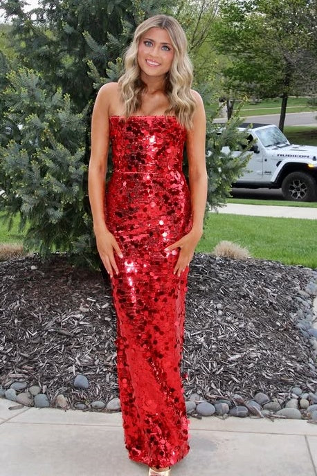 Sparkly Fitted Strapless Empire Sequin Floor-Length Party Prom Dress