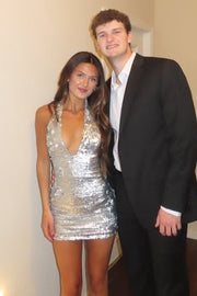 Sparkly Fully Sequin V-Neck Sleeveless Tight Homecoming Dress