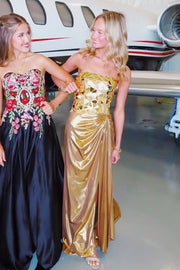 Sparkly Gold Beaded Top Mermaid Party Prom Dress With Train