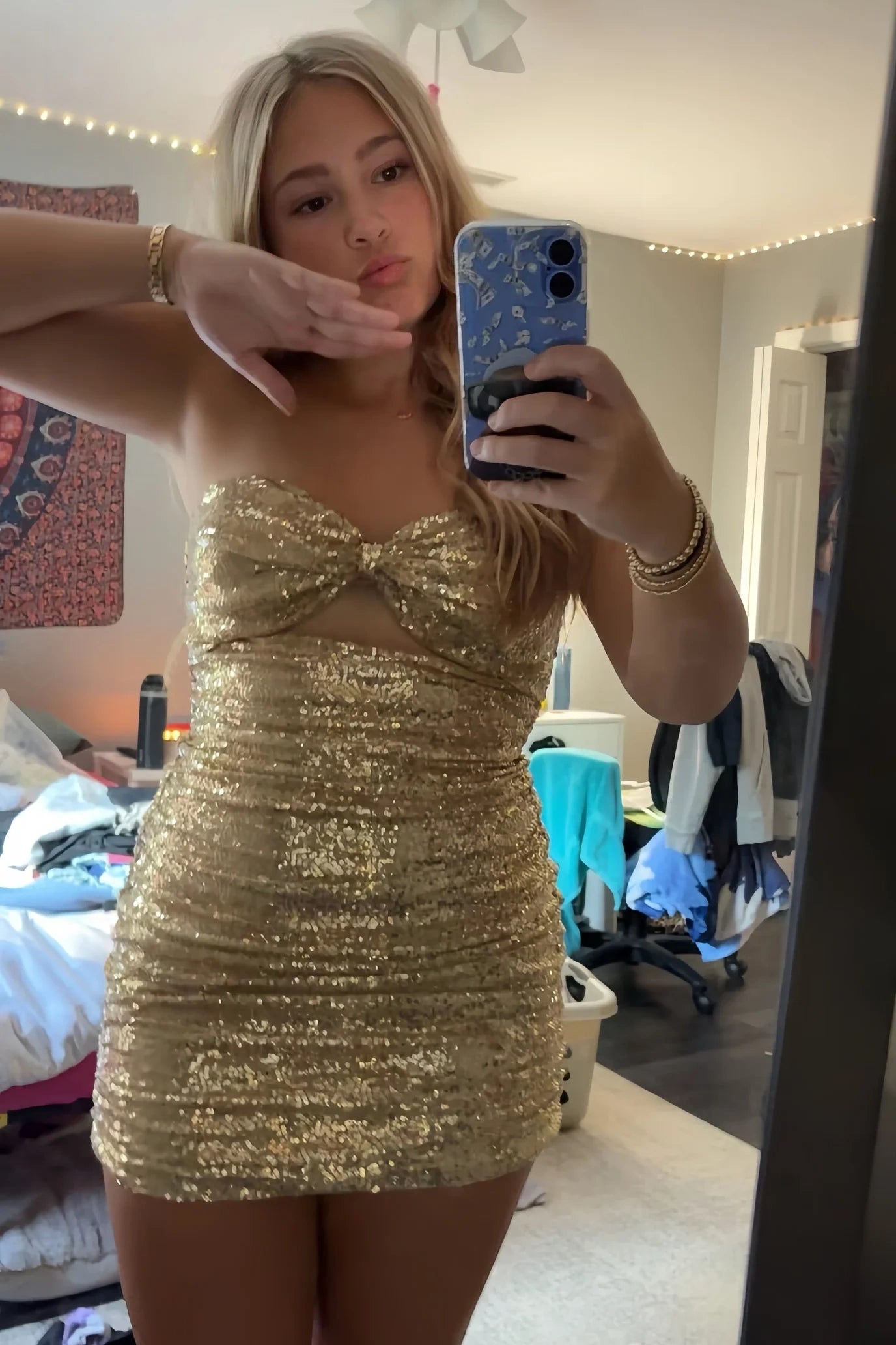 Sparkly Gold Sweetheart Strapless Bodycon Mini Homecoming Dress