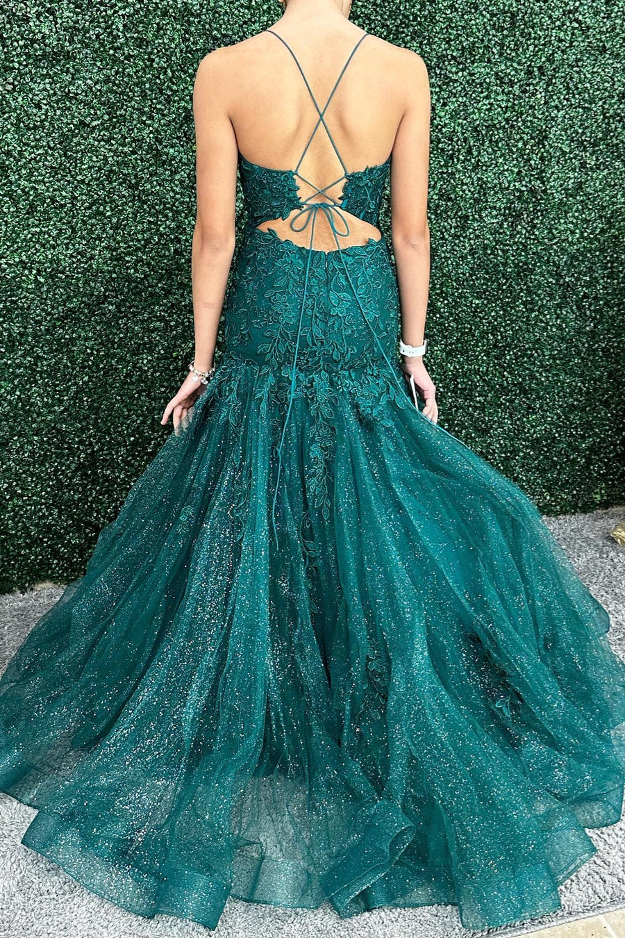 Sparkly Green Bateau Lace Up Lace Mermaid Party Prom Dress