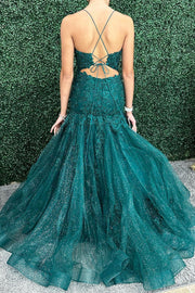 Sparkly Green Bateau Lace Up Lace Mermaid Party Prom Dress
