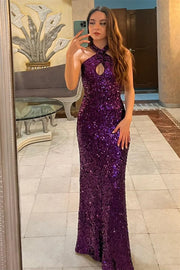 Sparkly Halter Sequins Long Party Prom Dress