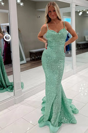 Sparkly Mermaid Sequin Backless Party Prom Dress With Train