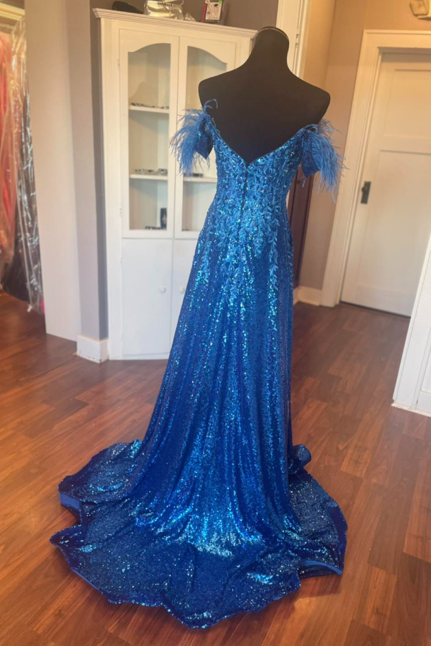 Sparkly Off-Shoulder A-Line Sequins Lace Appliques Prom Dress