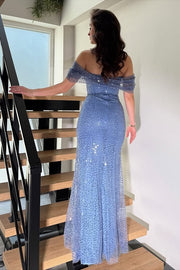 Sparkly Off-Shoulder Empire Mermaid Sequin Party Prom Dress