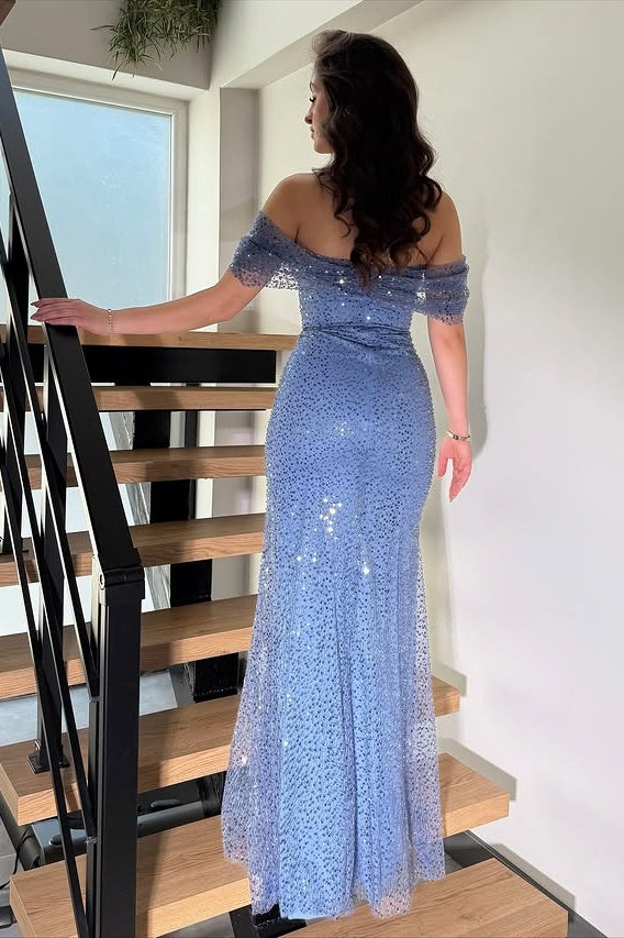 Sparkly Off-Shoulder Empire Mermaid Sequin Party Prom Dress