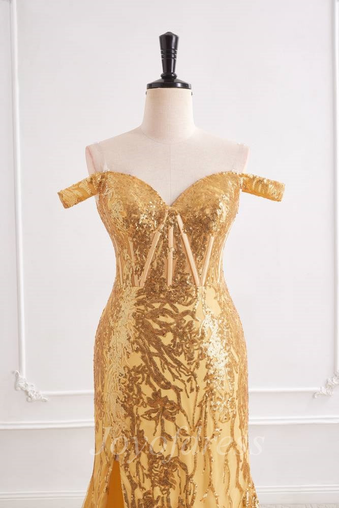 Sparkly Off-Shoulder Empire Sequin Appliques Prom Party Dress