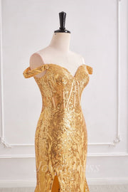 Sparkly Off-Shoulder Empire Sequin Appliques Prom Party Dress