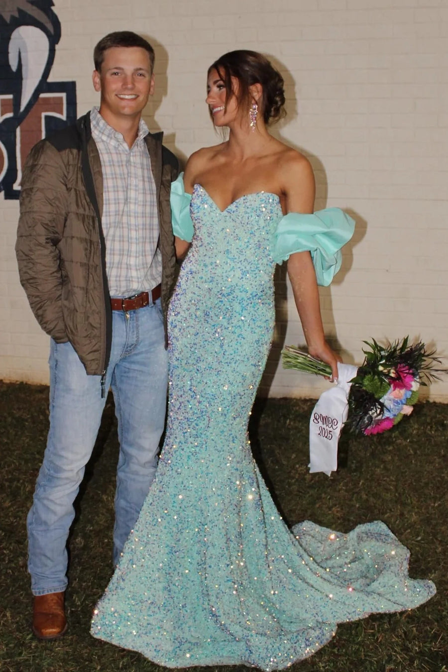 Sparkly Off-Shoulder Mermaid Sequin Party Prom Dress With Train