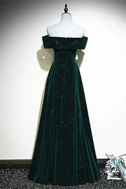 Sparkly Off-Shoulder Sleeveless Velvet Formal A-Line Prom Dress