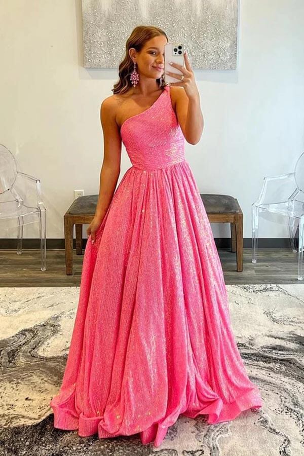Sparkly One Shoulder Sleeveless Empire Party Prom Dress