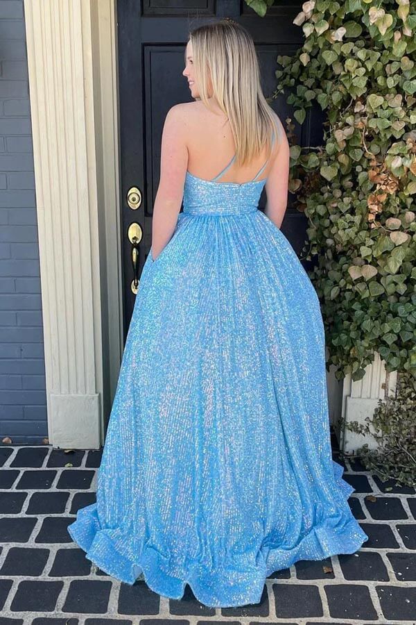 Sparkly One Shoulder Sleeveless Empire Party Prom Dress