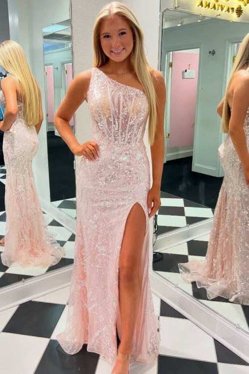 Sparkly One Shoulder Sleeveless Mermaid Prom Dress