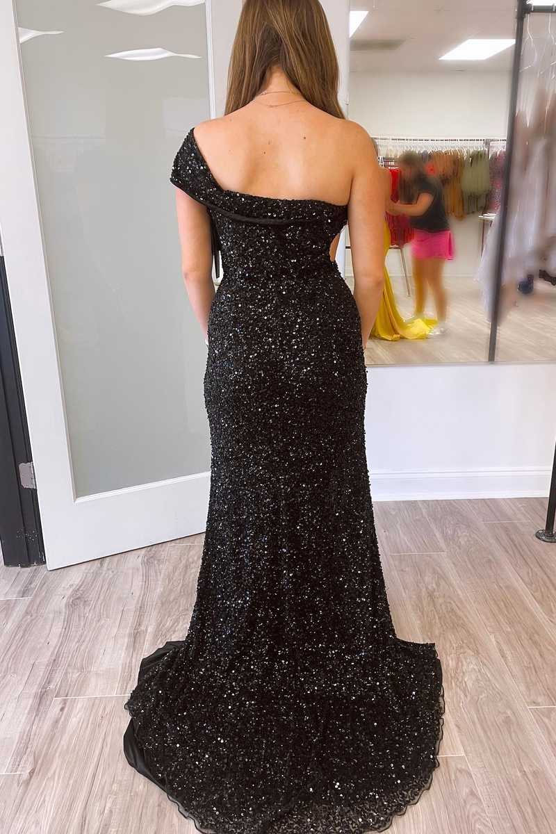 Sparkly One Shoulder Sleeveless Sequins Mermaid Party Dress