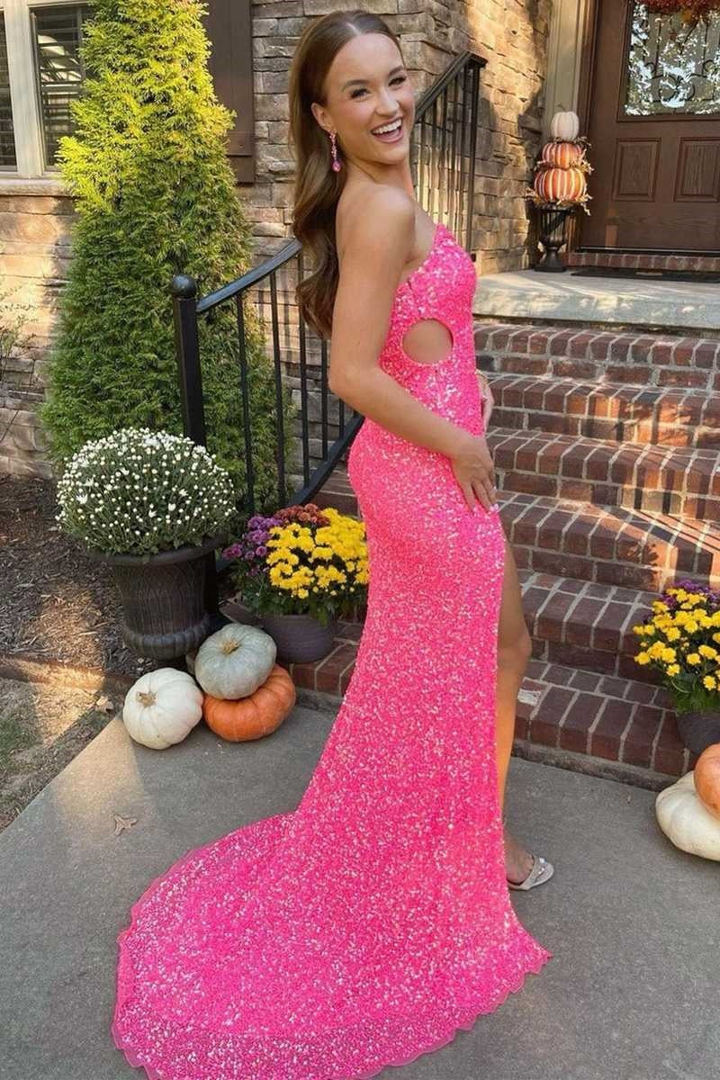 Sparkly One Shoulder Sleeveless Sequins Mermaid Party Dress