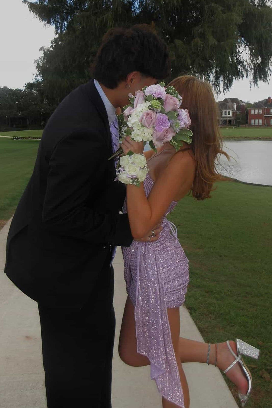 Sparkly Purple Sequin Boat Strapless Mini Party Homecoming Dress