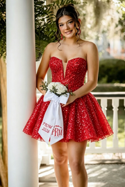 Sparkly Red A-Line Sleeveless Sequin Homecoming Dress
