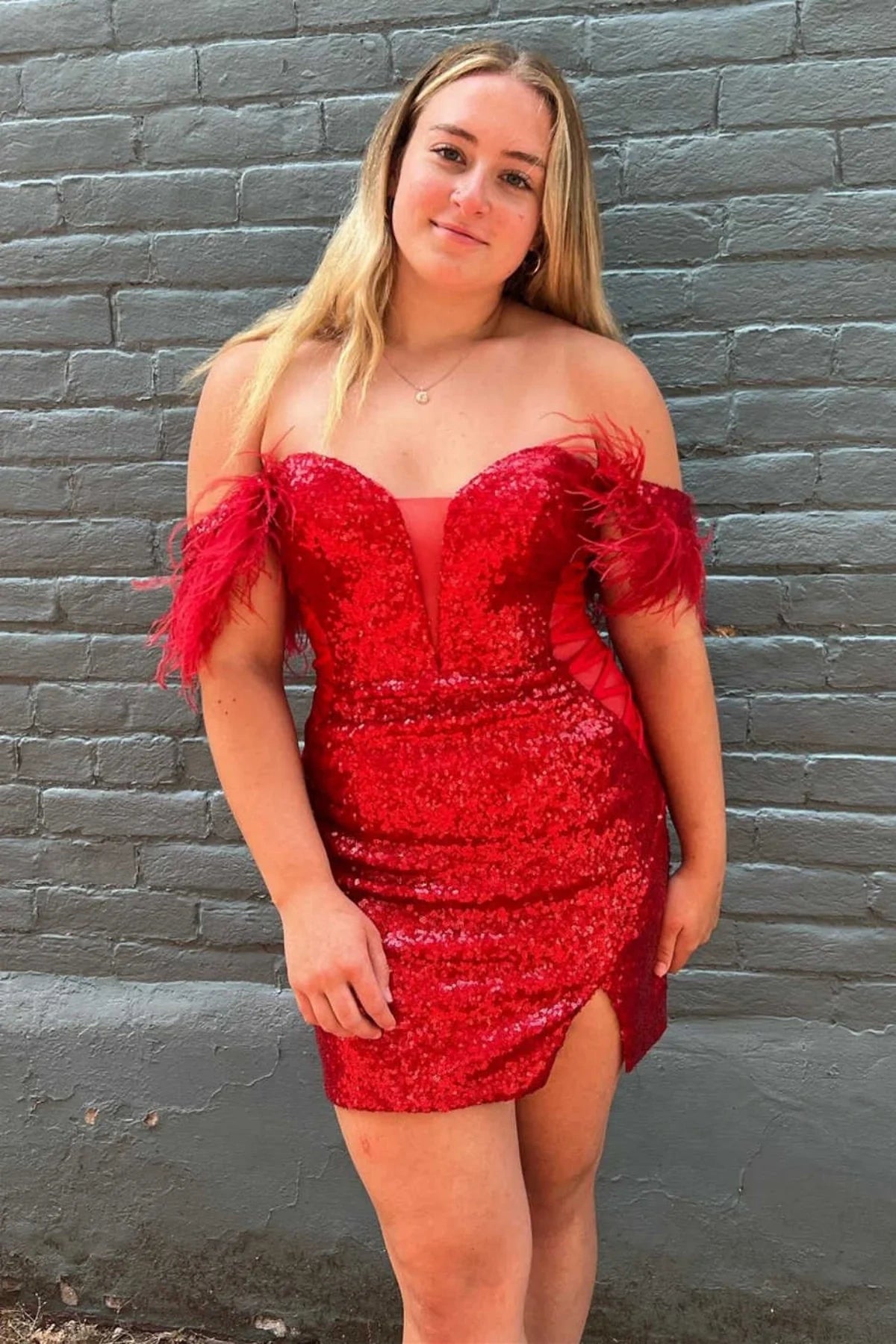 Sparkly Red Off-Shoulder Bodycon Short Party Homecoming Dress