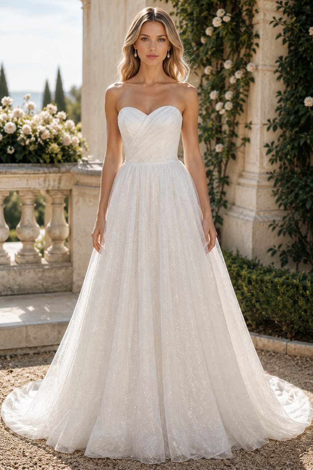 Sparkly Sequin A-Line Sweetheart Strapless Maxi Wedding Dress