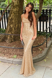 Sparkly Sequin Mermaid Open Back Sleeveless Party Prom Dress