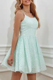 Sparkly Sequins Bateau Sleeveless Lace Up Homecoming Dress