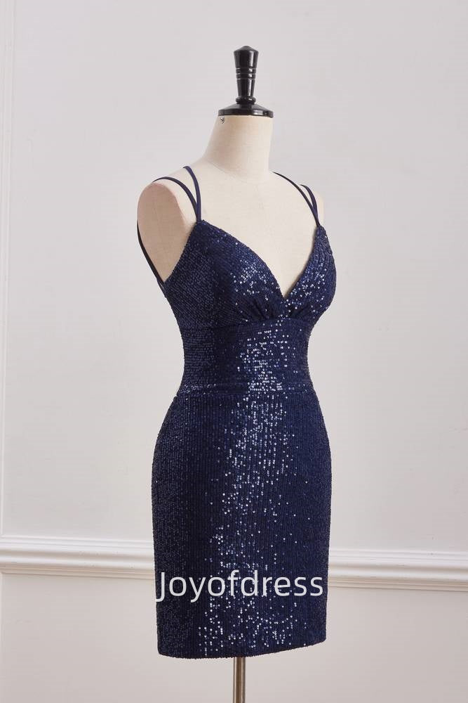 Sparkly Sequins V-Neck Sleeveless Fitted Homecoming Dress