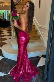 Sparkly Spaghetti Straps Lace-Up Mermaid Sequin Party Prom Dress