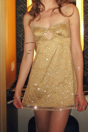 Sparkly Spaghetti Straps Open Back Lace-Up Short Party Homecoming Dress
