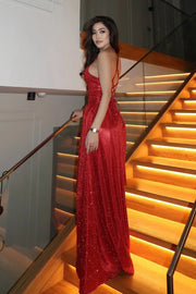 Sparkly Square A-Line Lace-Up Long Party Prom Dress