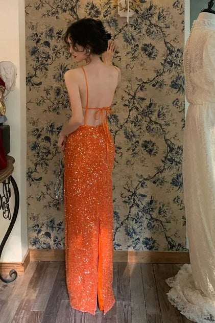 Sparkly Square Open Back Sequin Fitted Party Prom Dress