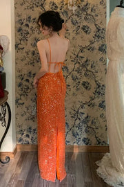 Sparkly Square Open Back Sequin Fitted Party Prom Dress