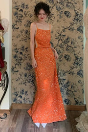 Sparkly Square Open Back Sequin Fitted Party Prom Dress