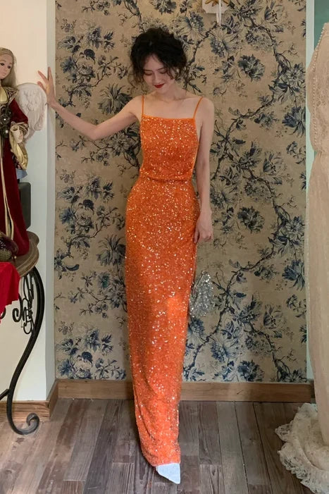 Sparkly Square Open Back Sequin Fitted Party Prom Dress