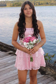 Sparkly Strapless Empire Ruffle A-Line Sequins Homecoming Dress 